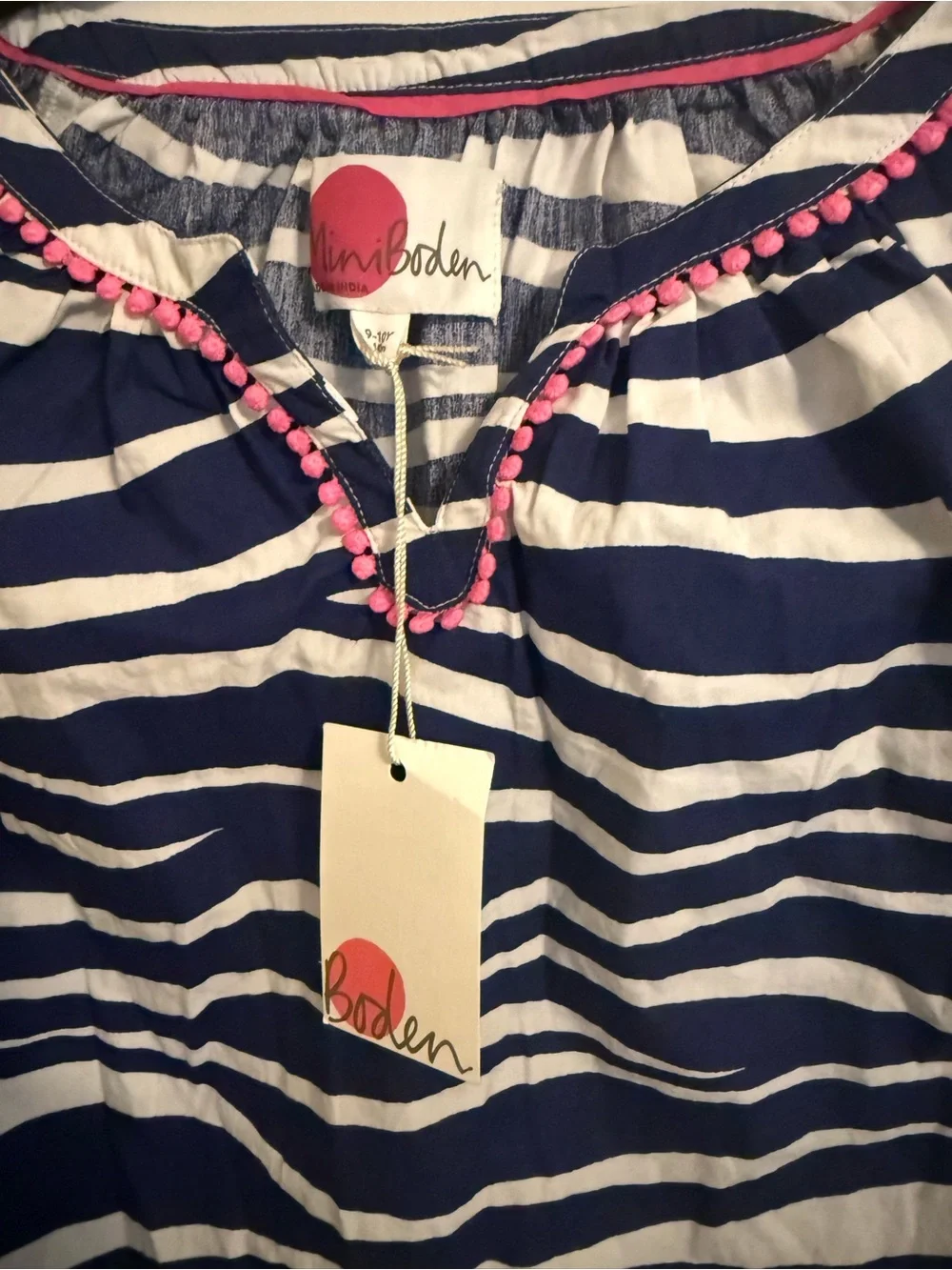 Mini Boden Navy and White Striped Tunic with Pink Trim
